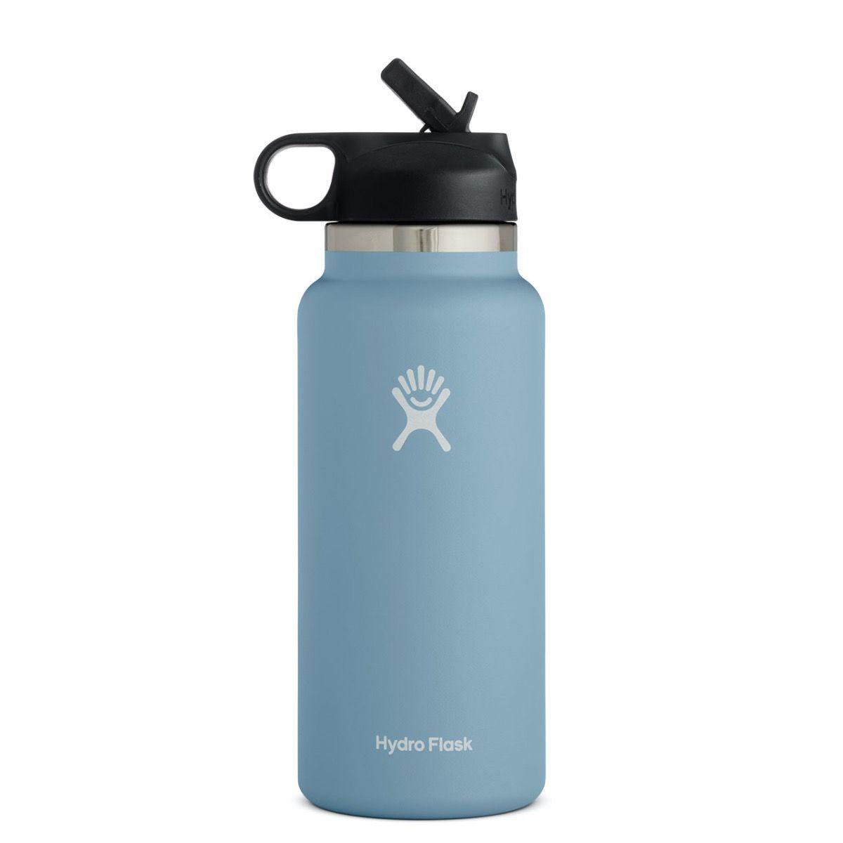 Blue Wide Mouth Hydro Flask Water Bottle with Straw