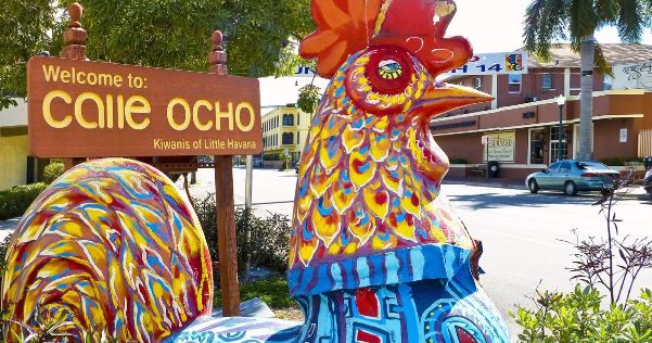 Calle Ocho Signage with a chicken statue