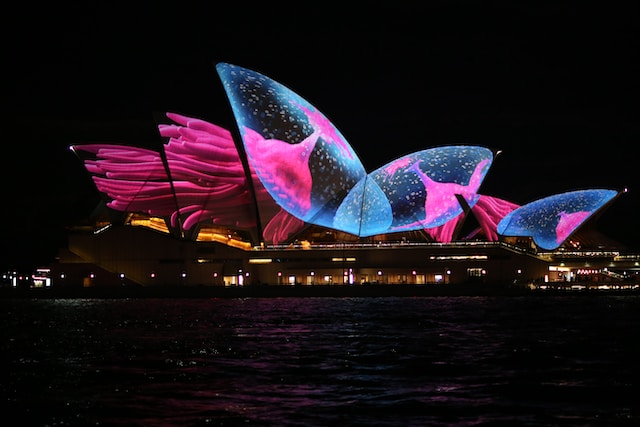 Light projections on Sydney opera house during Vivid Sydney